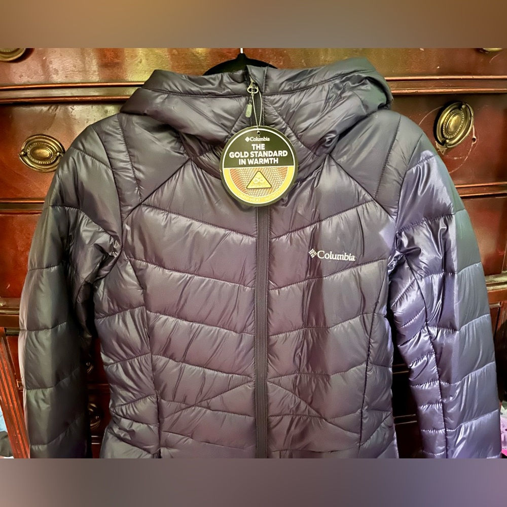 NWT Columbia Mid-length Puffer Hooded Jacket dark nocturnal - Picture 3 of 9